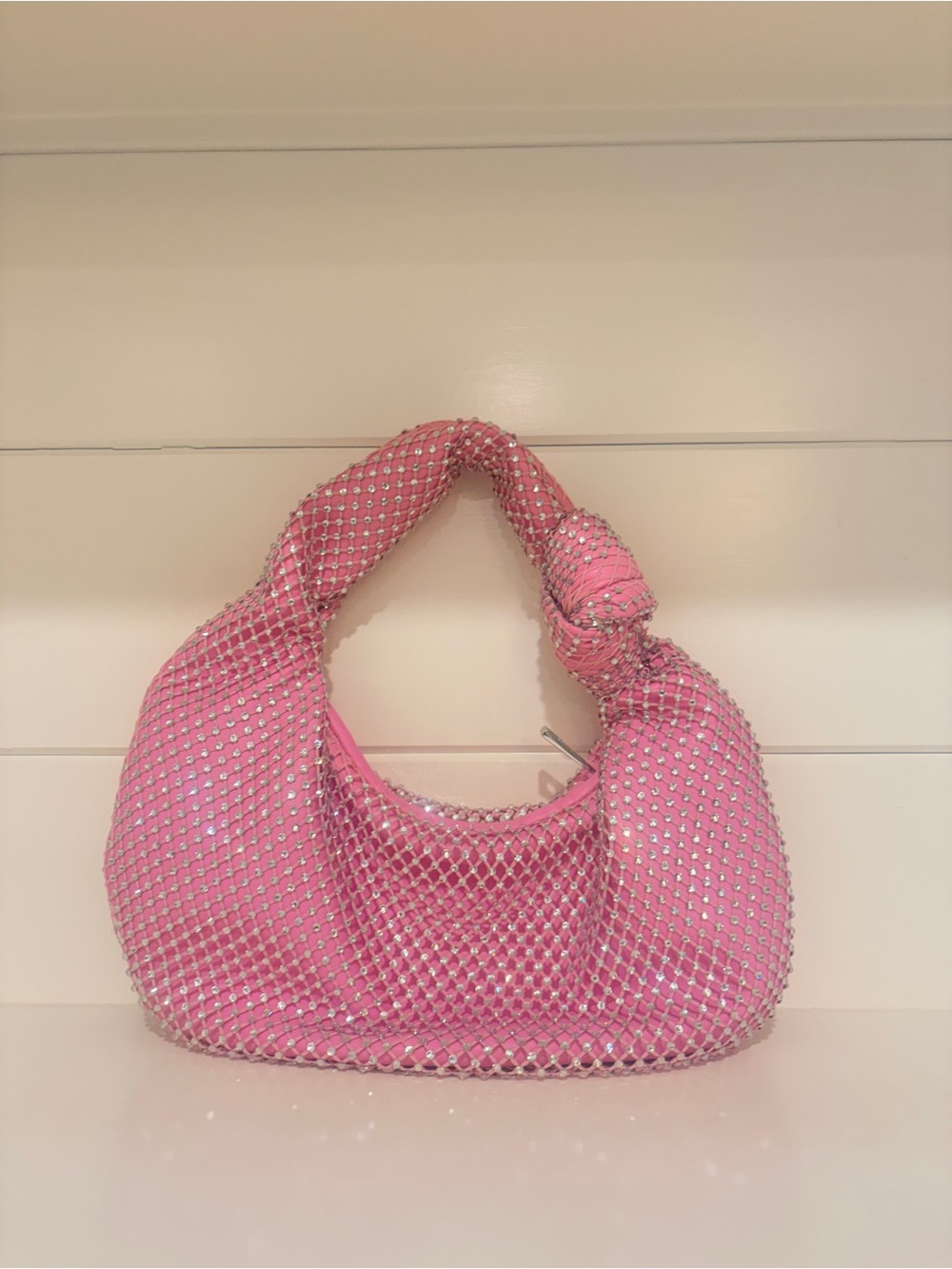 Forever 21 Pink Rhinestone Mesh Knotted Handle Bag